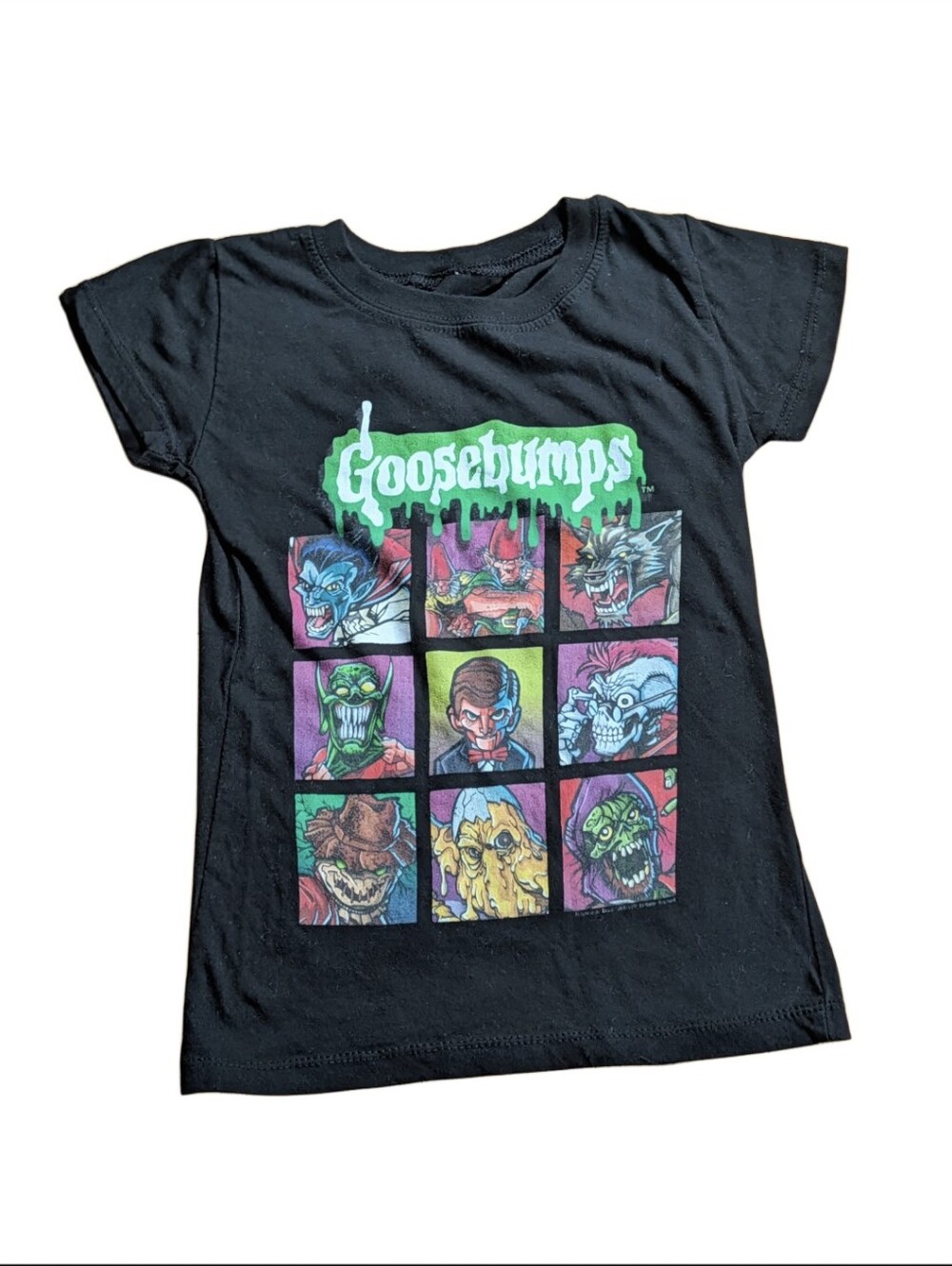 Goosebumps Girls 5T Black Spooky Halloween Graphic Logo Character Tee Shirt